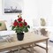Artificial Plants & Flowers in Vase Red Roses Artificial Flowers Potted Plant Faux Silk Flower with Black Pot Fake Rose Flower Arrangement Home Decor Bathroom Shelf Desk Decoration 15 Inch